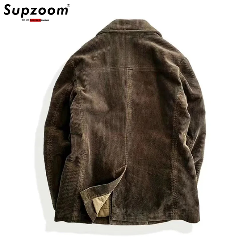 Supzoom Fashion New Arrival Casual Thick Corduroy Coat Double Breasted Turn-down Collar Autumn And Winter Trend Loose Jacket