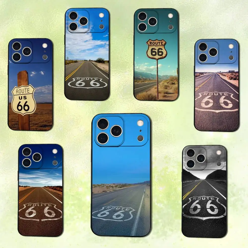 

America Art Route 66 Phone Case For iPhone 14,13,17,12,11,16,15,Plus,Pro Max,XS,X,XR,SE,Mini,Soft Silicone Black Cover