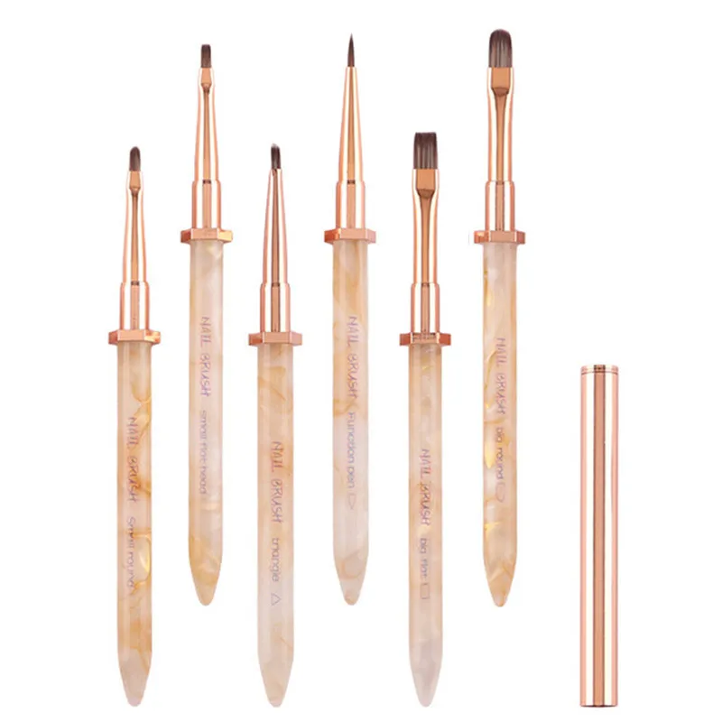 Pennello per unghie 6 stili Pennello per capelli in nylon Pennello triangolare per pittura per unghie Pennello per polvere per gel UV acrilico