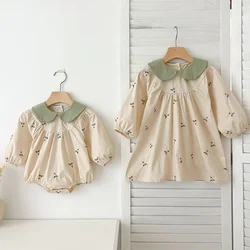 2024 New Autumn Baby Girl Romper Kids Princess Dresses Long Sleeved Cotton Embroidery 2-6Yrs Girl Party Dress Sister Dress