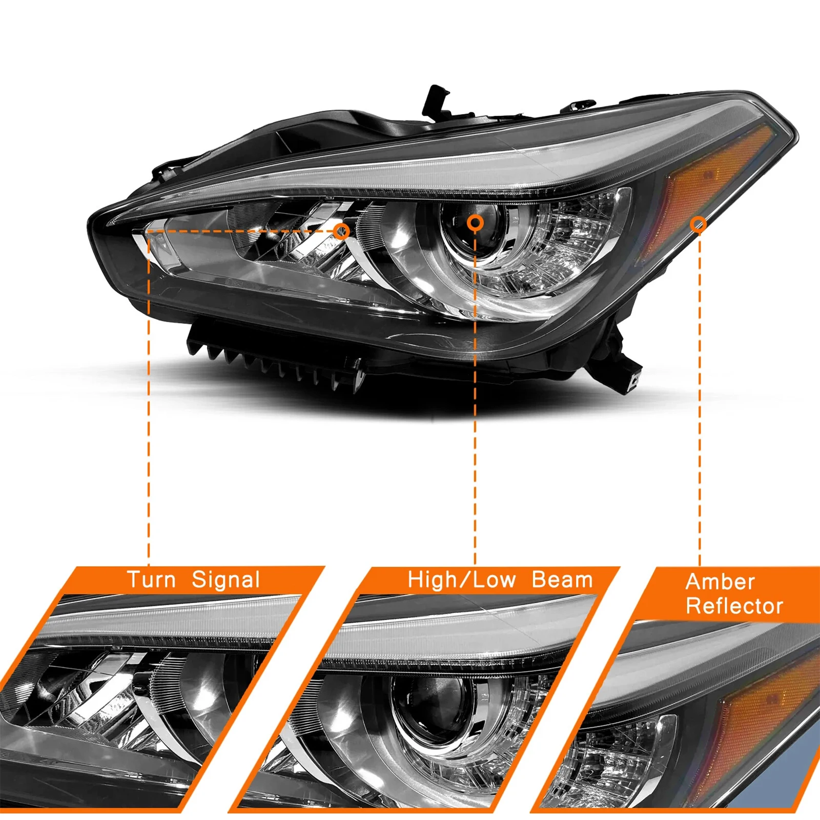 1 Pcs Car Headlight, Left Side, Without AFS For 2015-2019 Infiniti Q70 26060-4AP0B