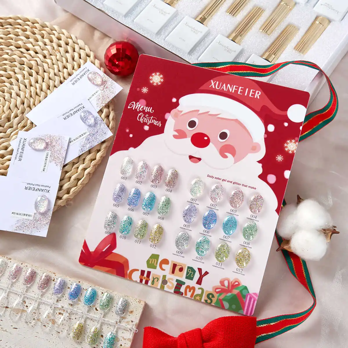 

XUANFEIER 12 colors Flash Nail gel set Nail salon Christmas Fashion Nail Art kit 2024 New Hot sale Non-toxic UV gel Wholesale