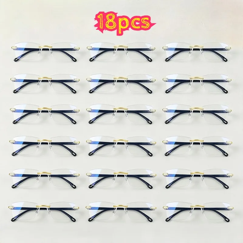 

18 Pairs Family Pack Rimless Reading Glasses Diamond cut, blue light blocking +1.0 to +4.0 diopters available