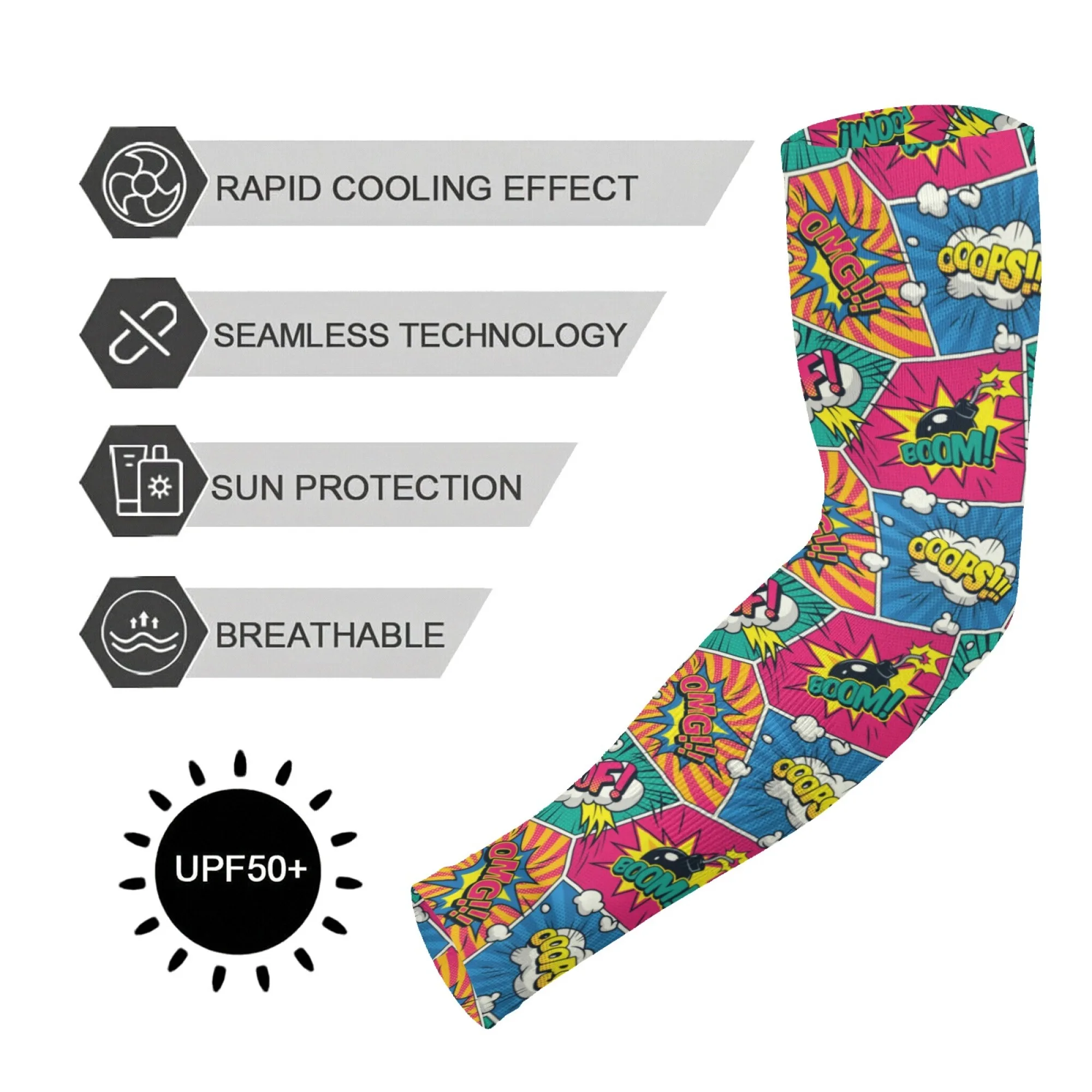 

Comic Bomb Puzzle Arm Sleeves Breathable Non-slip Quick-drying Sleeves Outdoor Cycling Hiking Gardening Protective Cover Unisex