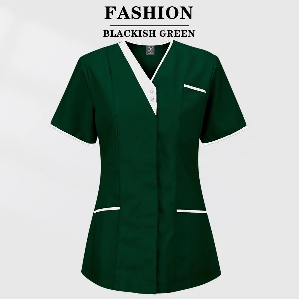 Women Medical Scrubs Tops Nurses Uniform Short Sleeve T-shirt Joggers Blouse Lab Workwear Tops Plus Size Sexy Nursing Uniform