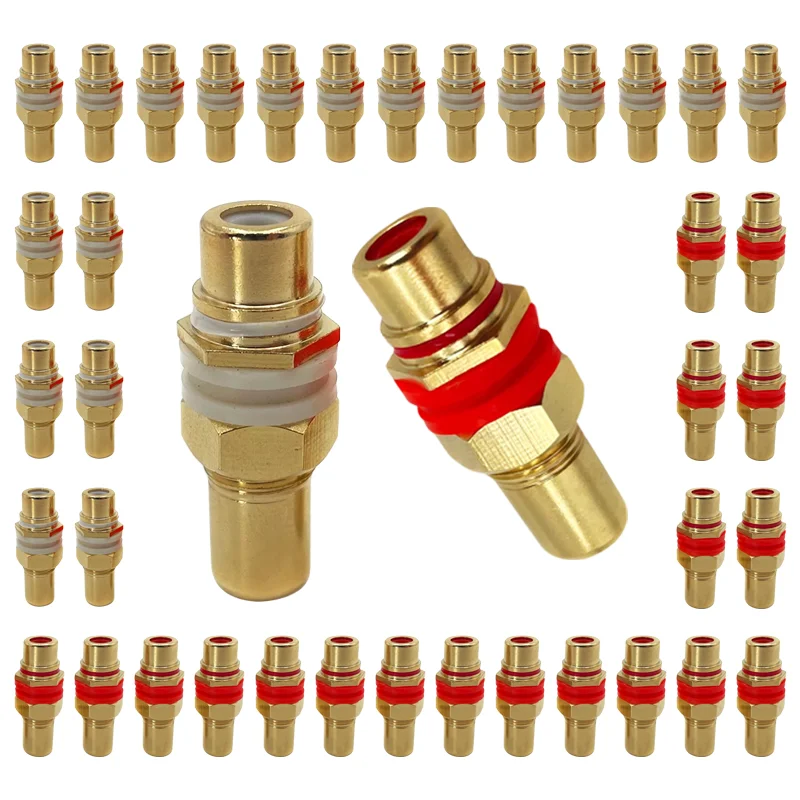 4/8/16/40PCS RCA Female To Female Coupler Joiner Jack Straight Socket with Screw Washer Audio Gold Plated RCA Connector Speaker