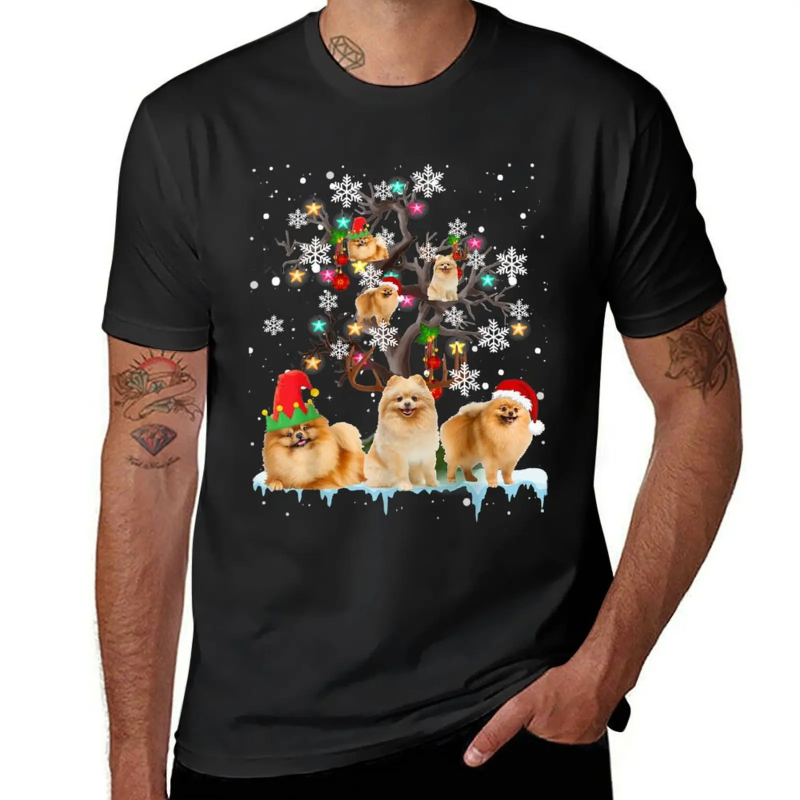 Christmas Pomeranian On Tree Santa Pomeranian Dog Lover T-Shirt blacks plus sizes plus size tops heavy weight t shirts for men