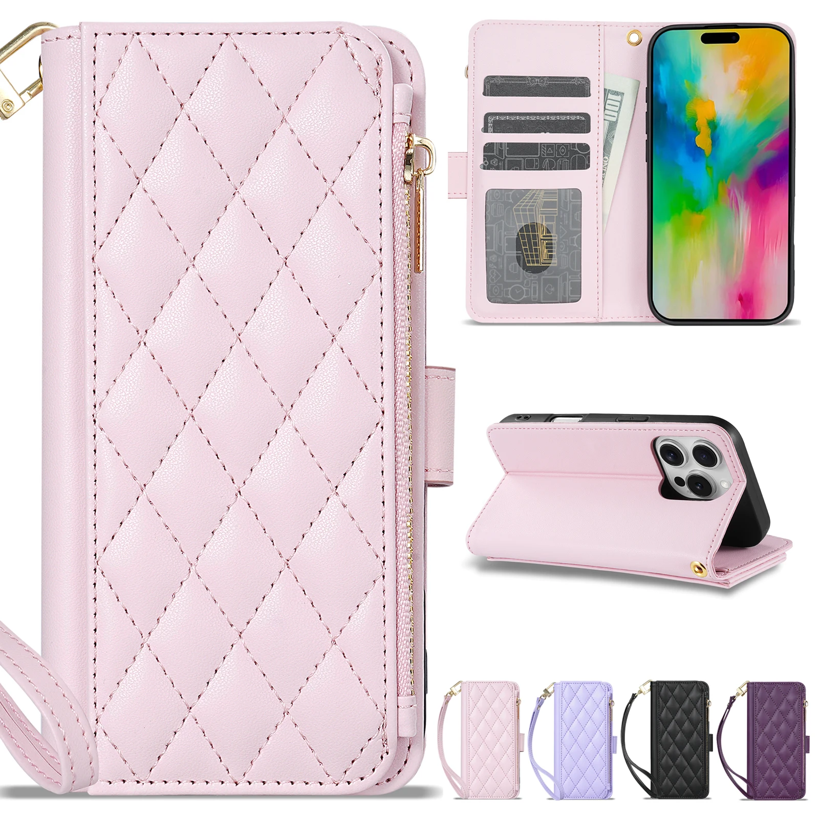 

High-quality Wallet Small Fragrance Zipper Card Slot Stand Magnetic Flip Leather Case For IPhone 12 Mini 11 Pro Max X XR XS Max