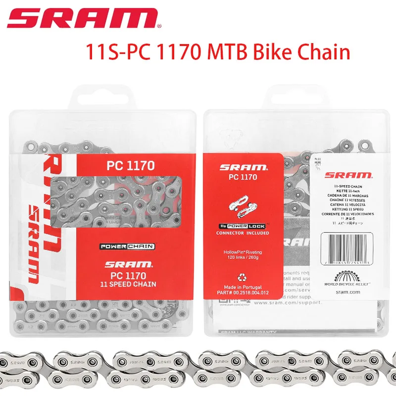 

Велосипедная цепь SRAM, 11 скоростей, ПК 1170, серебро, 120 л, звено с замком, горная цепь для MTB, новые оригинальные велосипедные детали