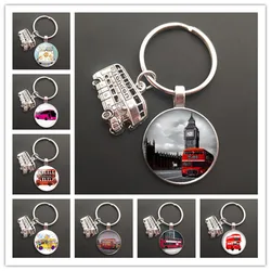 happy kids school bus keychain fashion British London Double Decker Bus key chain ring holder Peace hippie car gifts