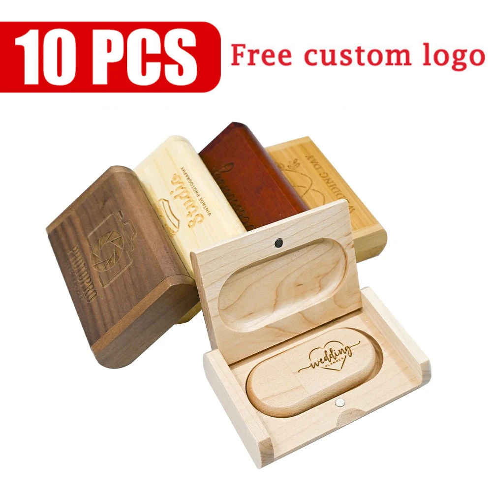 10PCS LOT Free Custom Logo Wooden Box USB 2.0 Flash Drives 128GB Pen Drive 64GB High Speed Memory Stick 32GB 16GB 8GB 4GB
