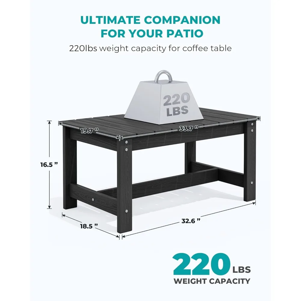 Conjunto de mesa de centro externa retangular HDPE, preto, conjunto de 2