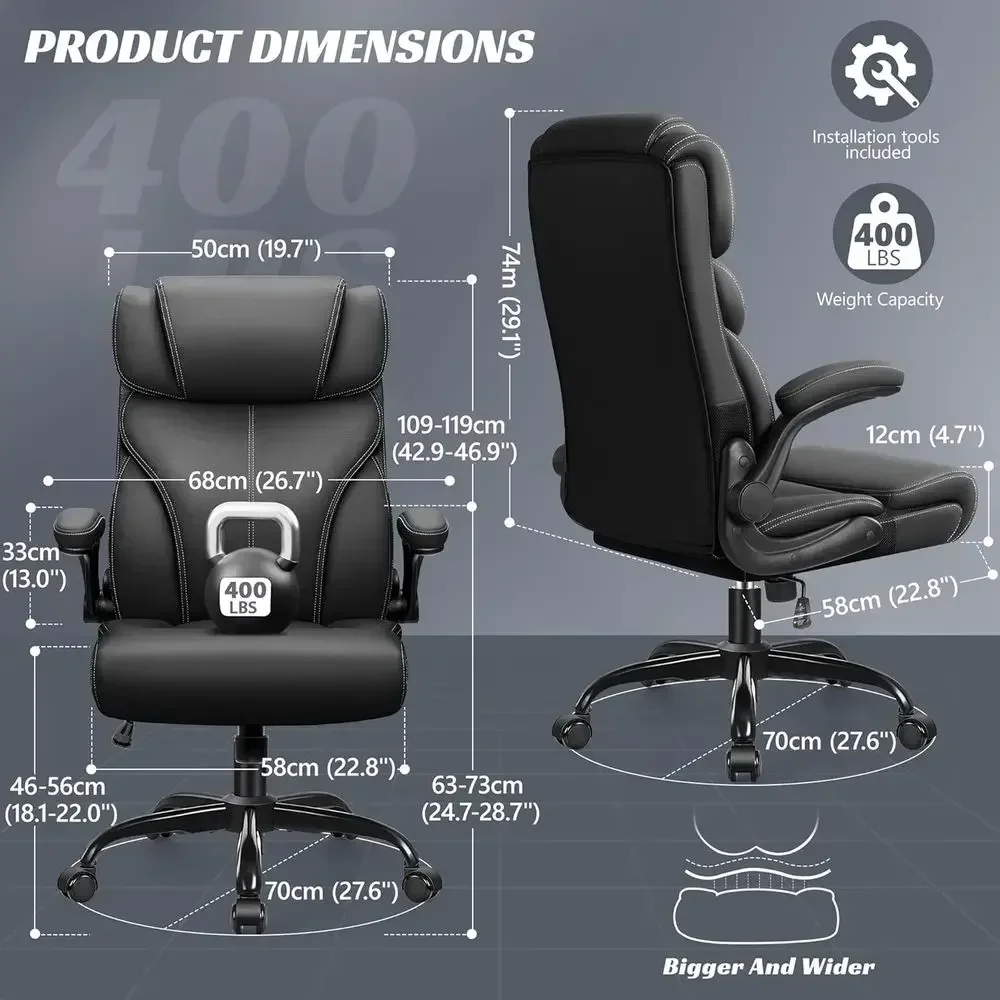 Ergonomic High-Back Desk Chair: Big and Tall, Breathable Leather, Adjustable Armrests, Lumbar Support, Swivel with Rocking Featu