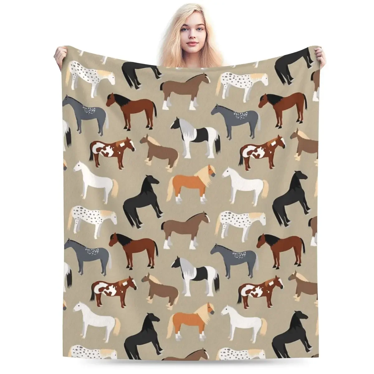 Horse Breeds Pattern Blanket Soft Warm Flannel Throw Blanket Bedspread for Bed Living room Picnic Travel Home Sofa