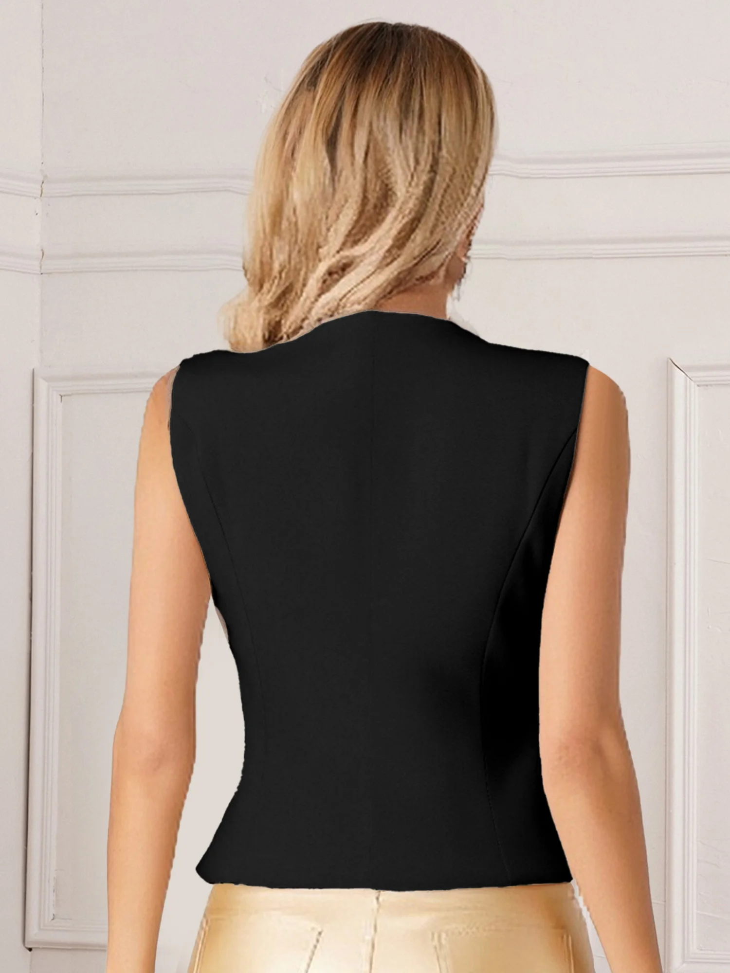 Lady Sleeveless Top Slim Vest V Neck Fashion Womens Waistcoat Button-down Office Work Office Vests Elegant OL Tank Top Mujer