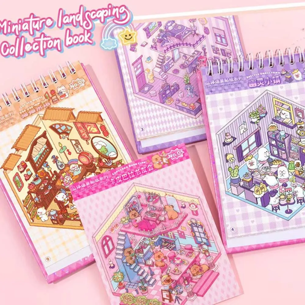 Kawaii 3D Cute Cartoon Animals Miniature Scene Visual Stacking Sticker Book DIY Scenes Creative DIY Stickers Stress Relief Gift