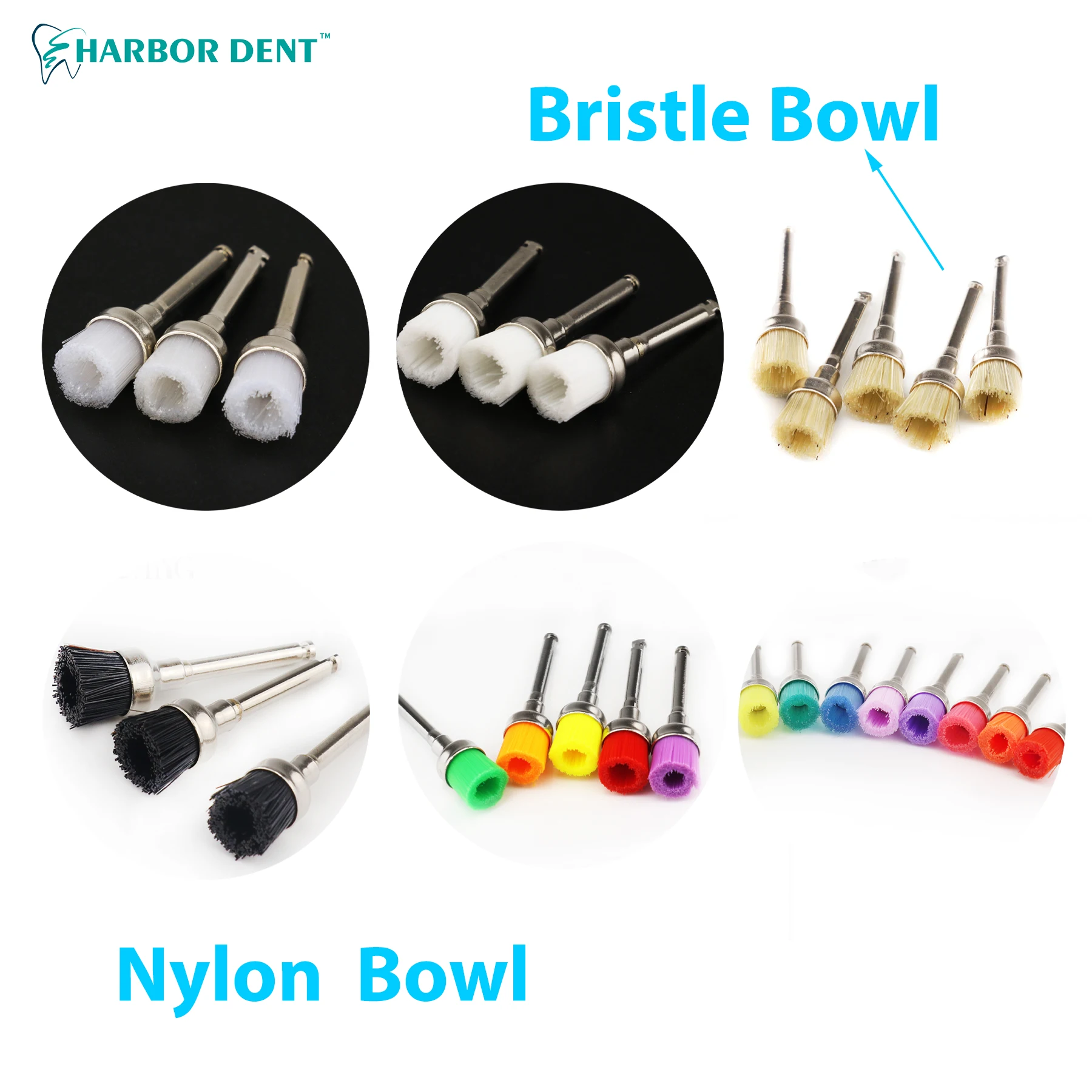 100Pcs Dental Polishing Brush Nylon Wool Cotton Wheel Prophy Cup Teeth Polisher Alumina Silicon Jewelry Buffing Latch Flat Bowl