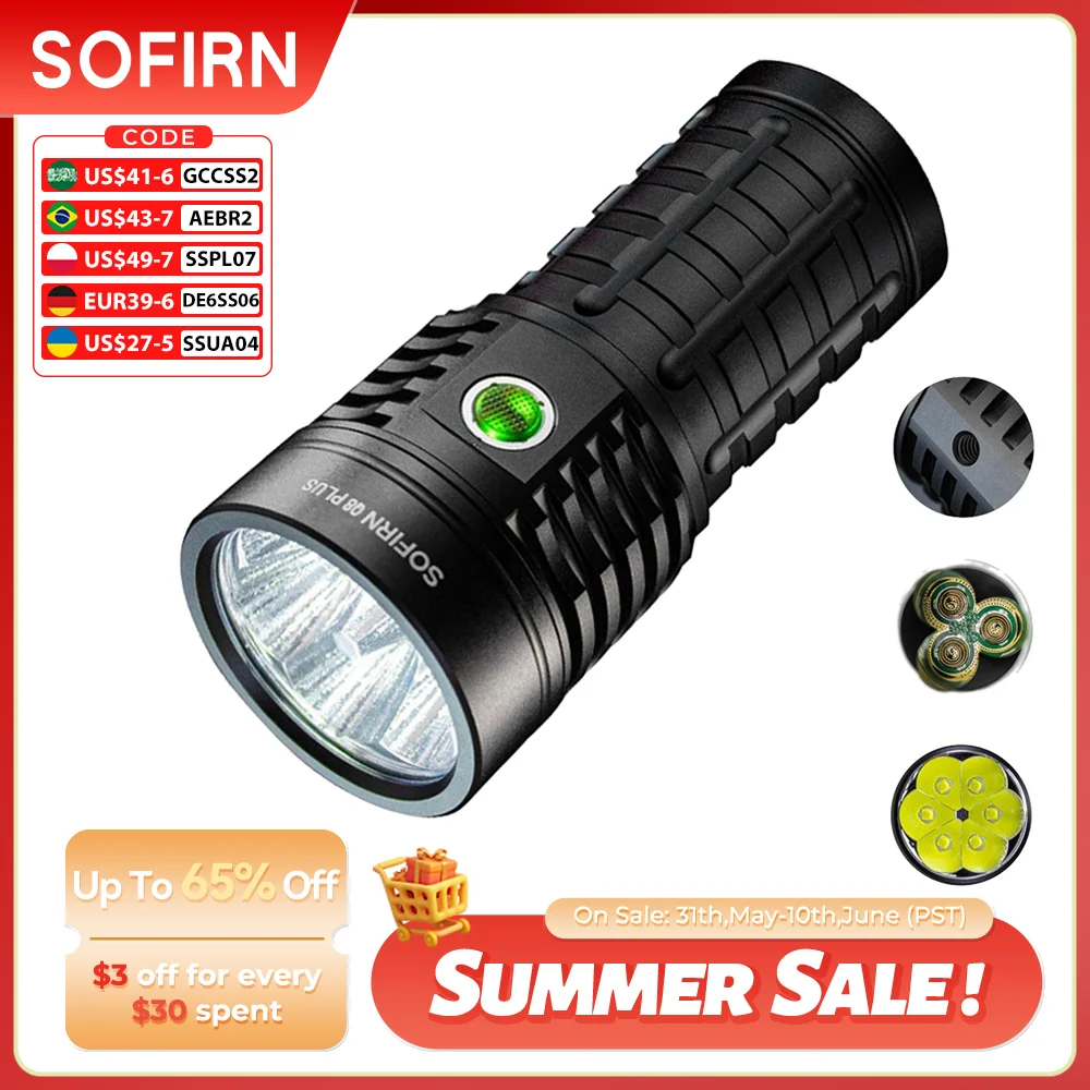 Sofirn 超強力 Q8 プラス LED 懐中電灯 16000lm USB C 21700 充電式