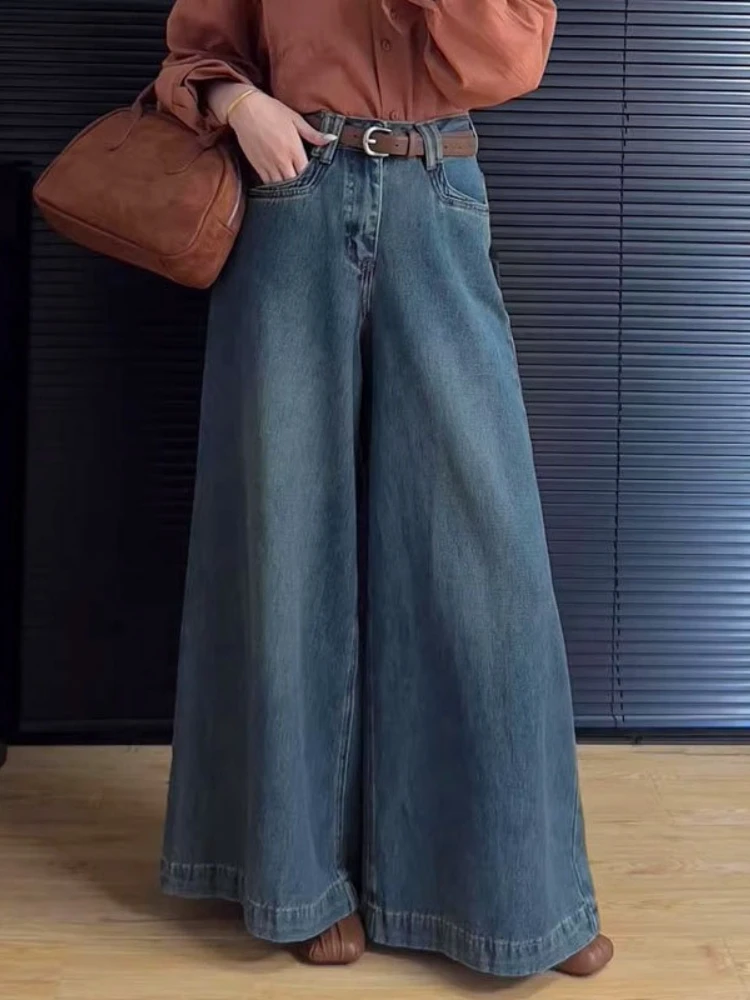 New Summer Jeans for Women High Waisted Jeans Retro Versatile Straight Leg Pear Shaped Loose Flesh Blocking Wide Leg Floor Pants
