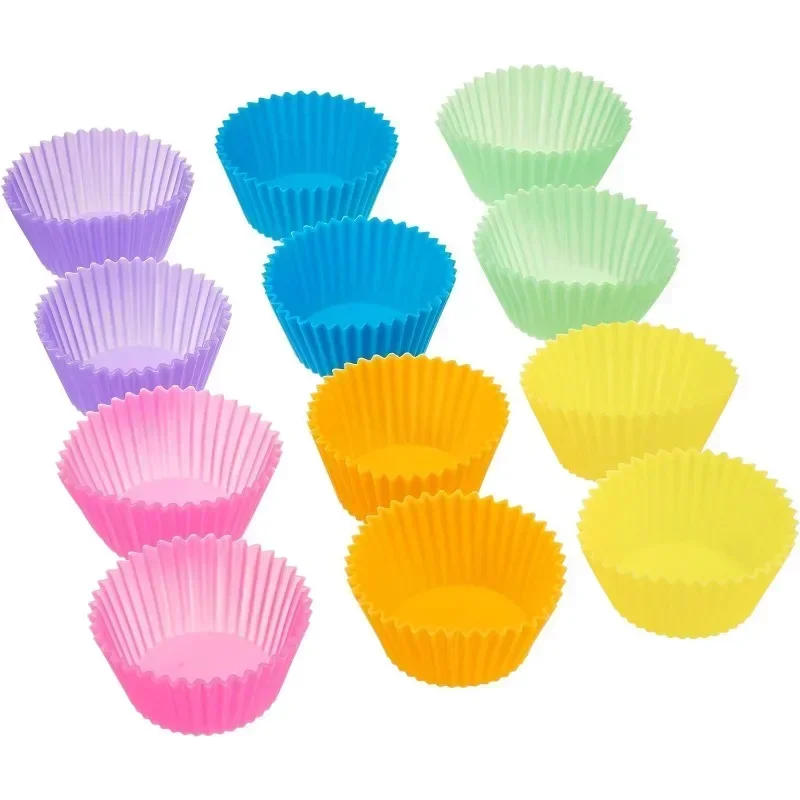 Reusable Silicone Round Baking Cups, Muffin Liners, Pack of 12, Multicolor