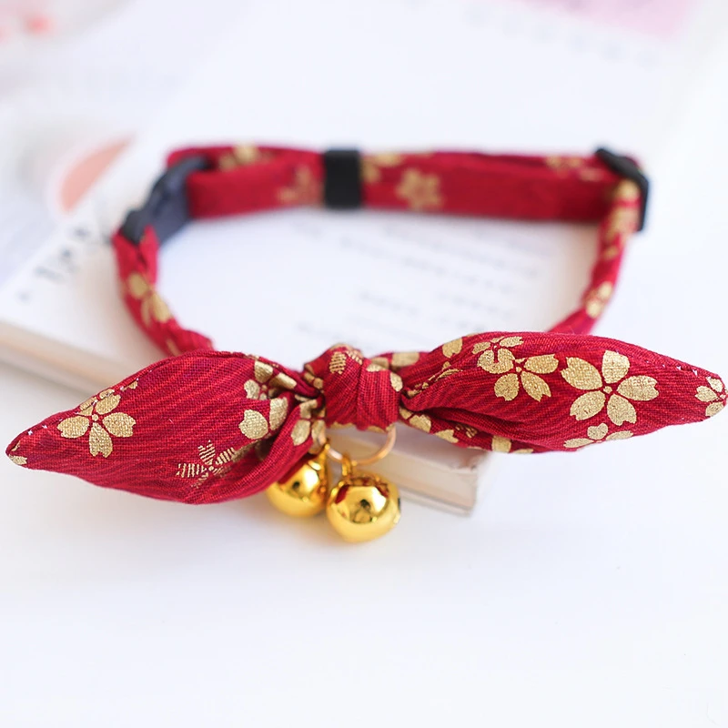 Bonito collar con estampado japonés para perro y gato, collar con forma de Orejas de conejo, suministros decorativos de primavera para cachorros,