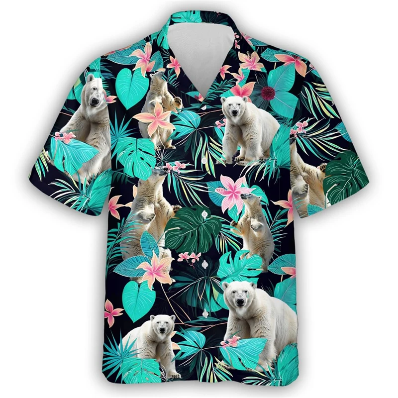 

Vintage Bear Animal Men's Cute Animal Hawaii Shirt 3D Print Short Sleeve Harajuku Streetwear Camisa Male Social Casuais Blouse