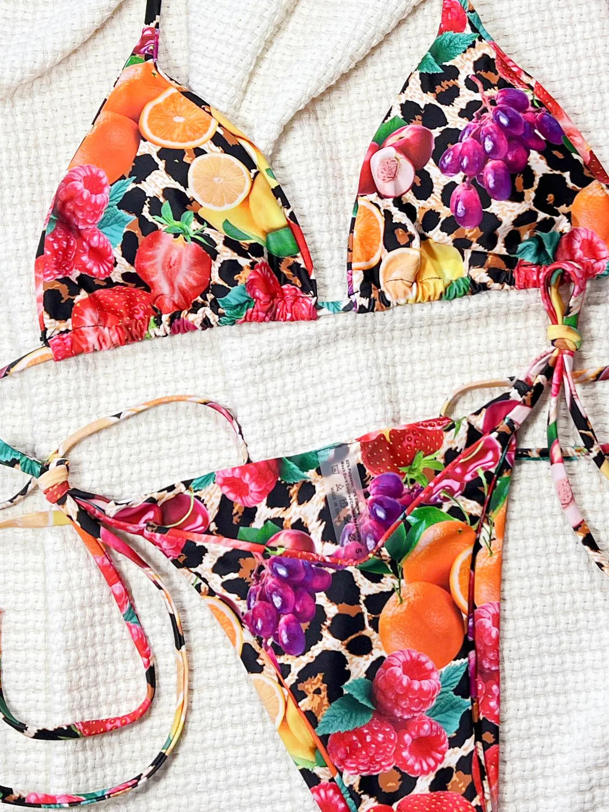 Sexy leopardo fruta impressão biquinis define duas peças retalhos halter maiôs maiô terno de natação biquini tankini