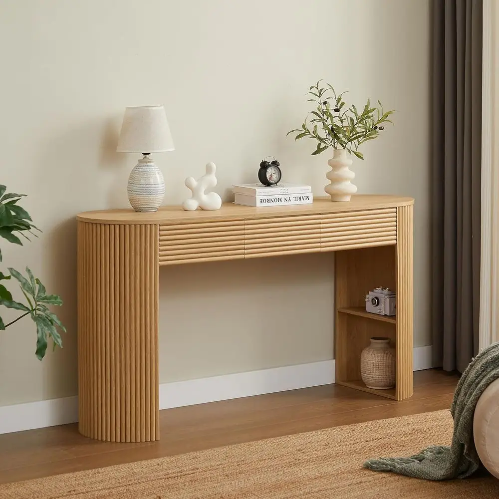 

Vintage Round Storage Coffee Table with 3 Drawers, Side Shelves, Removable Legs, Nature-Inspired Design for Living Room and Hall