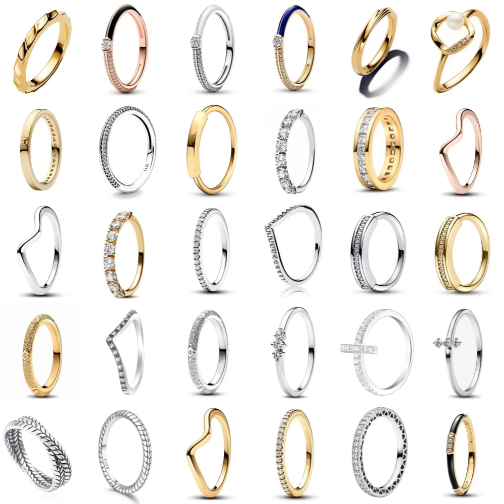 

Fine Shiny Zircon Golden minimalist Rings for Man Women Jewelry lucky Ring Accessories Anniversary Party marry Gift 925 Silver