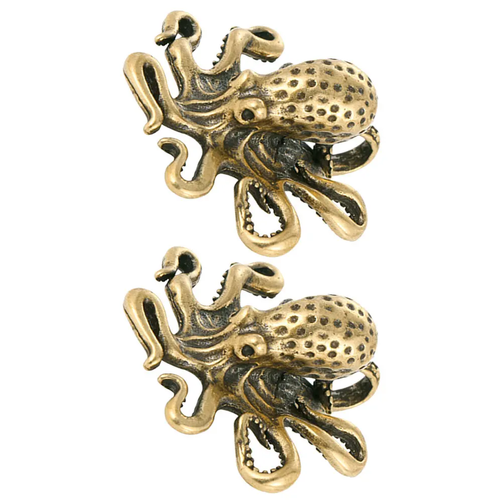 

2Pcs Brass Octopus Tea Pet Miniature Desktop Decoration Vintage Animal Sculpture Home Office Decor Animal Themed Decor