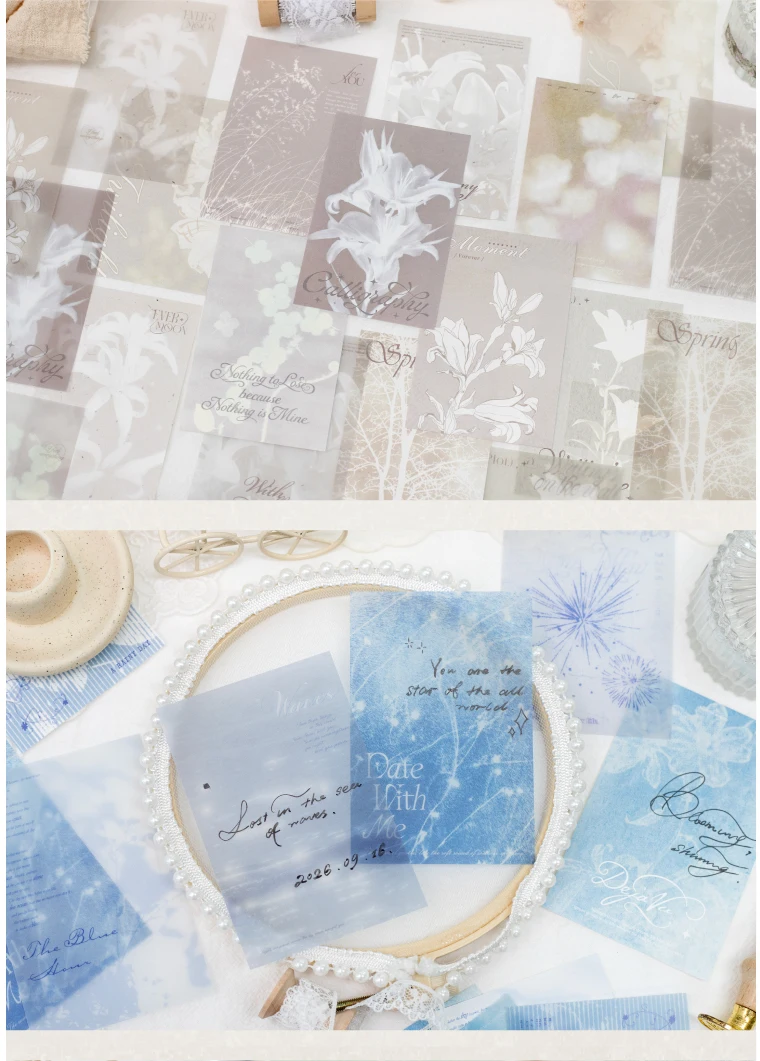Journal GO 20 Stück helles Retro-Lila Blumenpapier, durchscheinende ästhetische Bastelblätter für Planer, Scrapbooking, Journaling – Detail 11