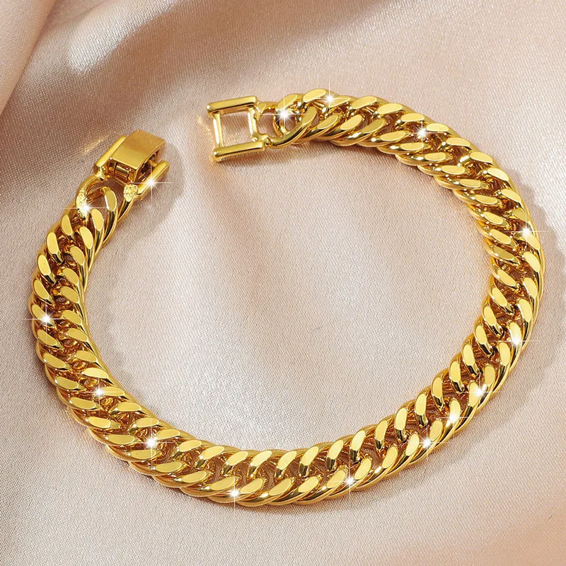 

9999 24K real gold trendy jewelry boss bracelet 10mm buckle classic men's bracelet