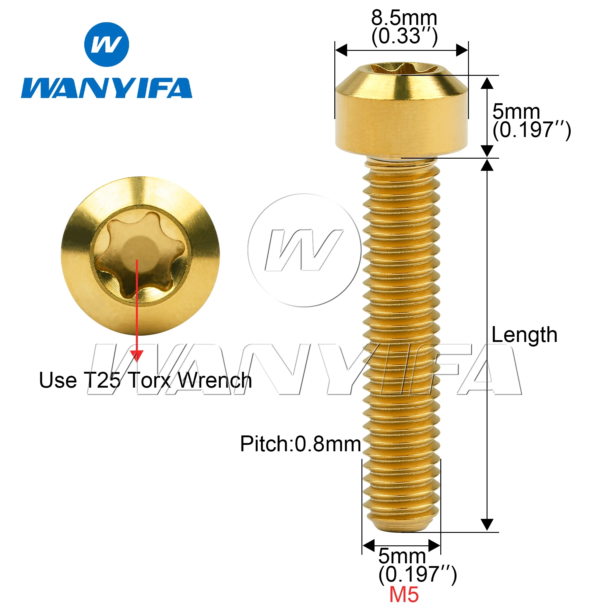 Wanyifa Titanium Bolt M5x10/15/20/25/30/35/40/45/50/55/60mm T25 Torx Head Bicycle for Motorcycle Car Refit Fastener Brake Screws