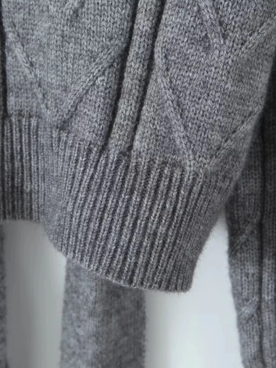 Amerykański sweter z dzianiny z kokardą, okrągłym dekoltem i efektem skręcenia, damski, wysoki stan, wyszczuplający, uniwersalny top.