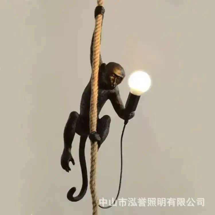 

Nordic Monkey Resin Pendant Light - Industrial Rope Hanging Lamp for Restaurant Vintage Animal Decor