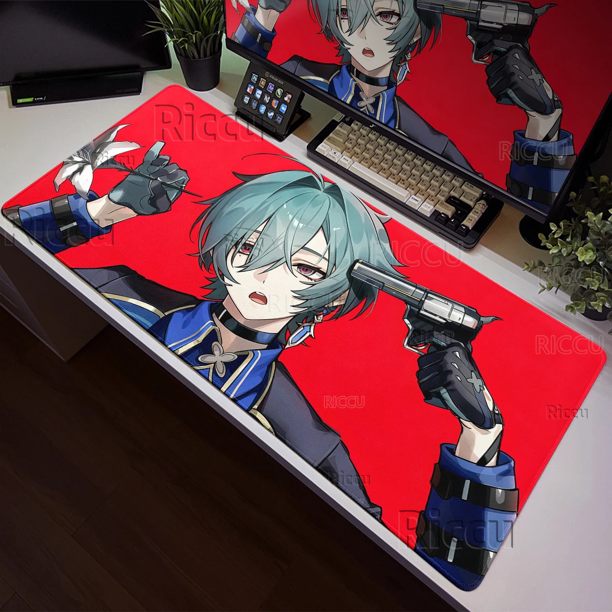 Genshin Impact Lohen Cooles Mauspad für Gaming, langlebige Nähte, erweiterte PC-Zubehör-Dekoration, rutschfeste Gummi-Mausunterlage, Schreibtischunterlage – Detail 8