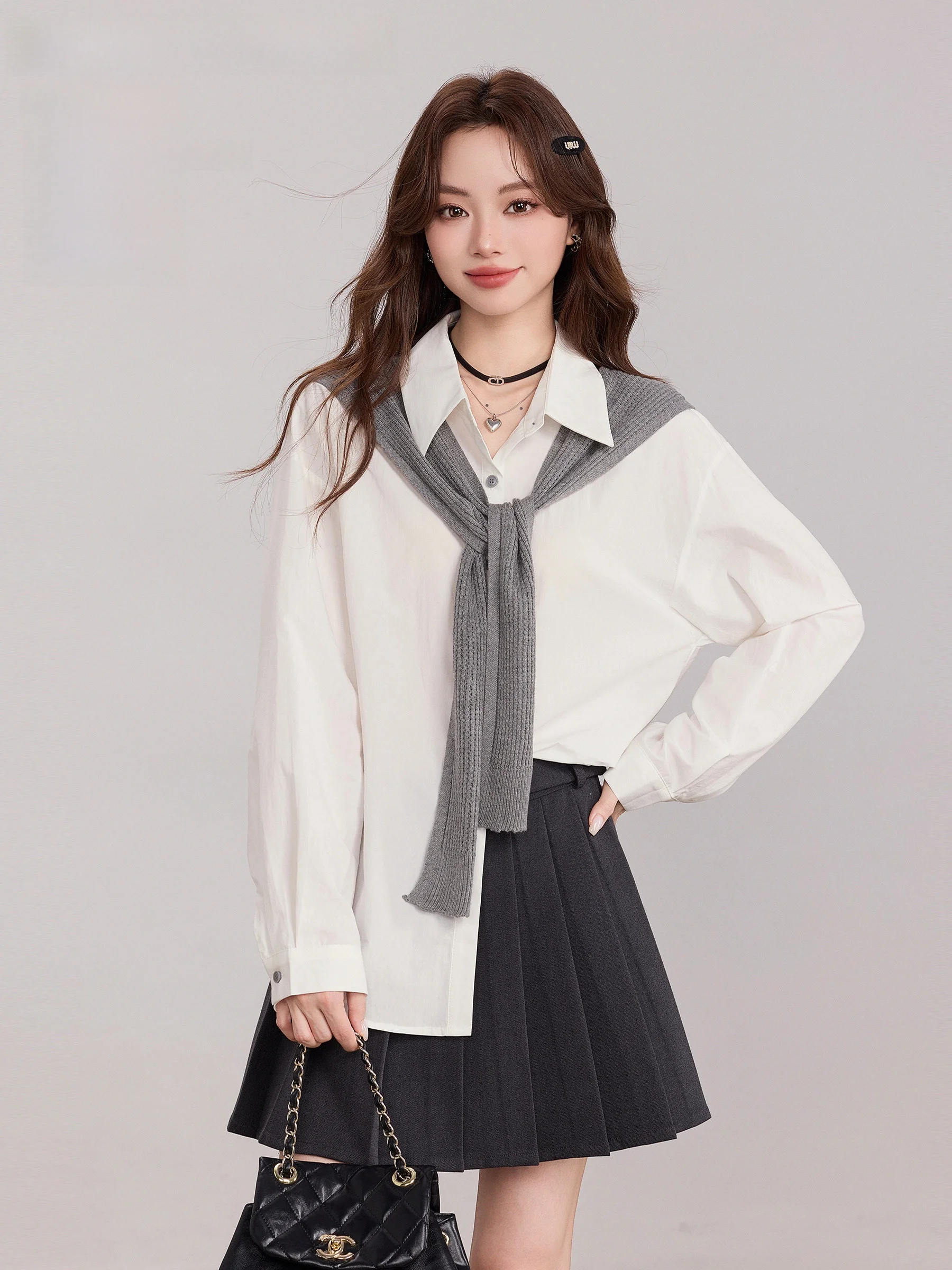 

Lingjiu Simple Loose White irt Women's Autumn New Sle Two-Piece Set with awl Cotton Material Long Sve Not Deformable