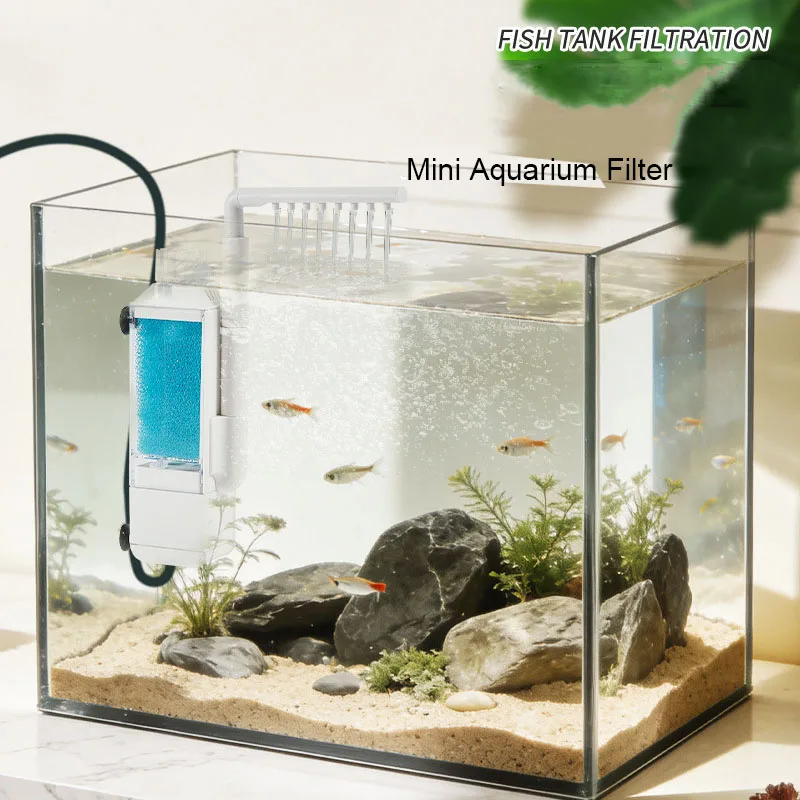 USB Mini Submersible Aquarium Filter Fish Tank Internal Filter Pump Water Flow Circulation Add Oxygen Three in One Filter