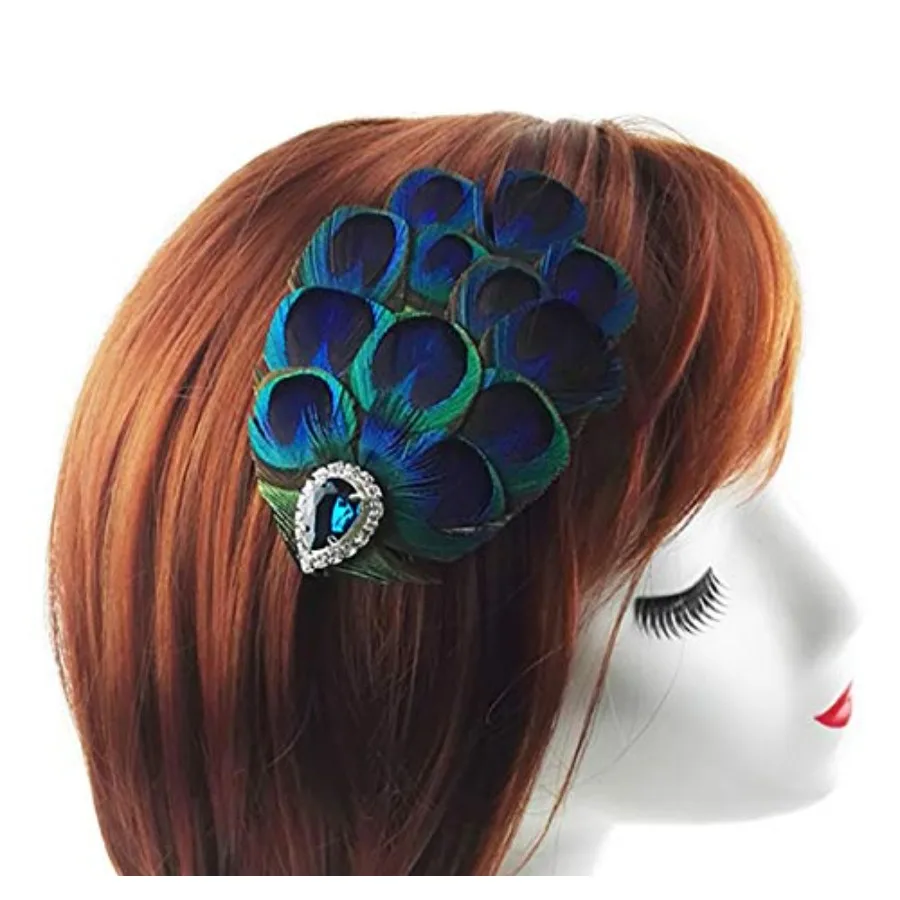 

Women Bohemian Peacock Feather Hair Clip Hair Pin Elegant Fascinator Wedding Dance Party Headdress Headwear Hair Accessory Sequ