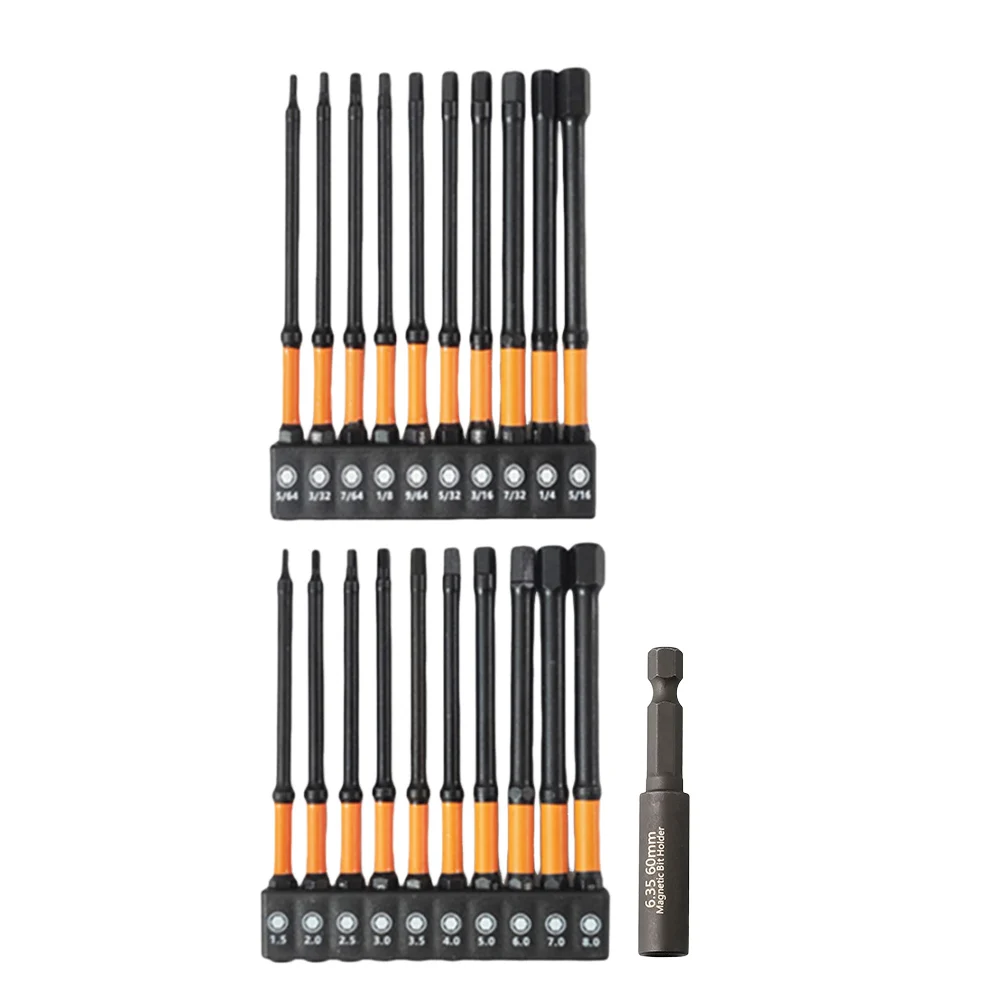 20pcs 100mm Screwdriver Bit Set SAE Metric Hex Bits 1/4 Inch Magnetis Screw Driver Bit With Screwdriver Bit Holder Power Tool