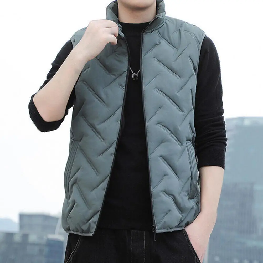 

Trendy Men Vest Stand Collar Skin-Touch Men Waistcoat Warm Pockets Waistcoat