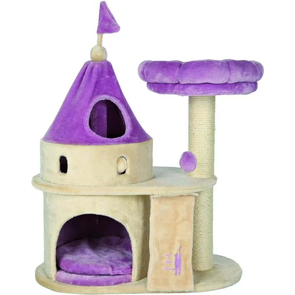 

My Kitty Darling Castle Condo Cats Pet Products Scratching Post Tree for Cats Pom Pom Cat Supplies Home Garden Freight free