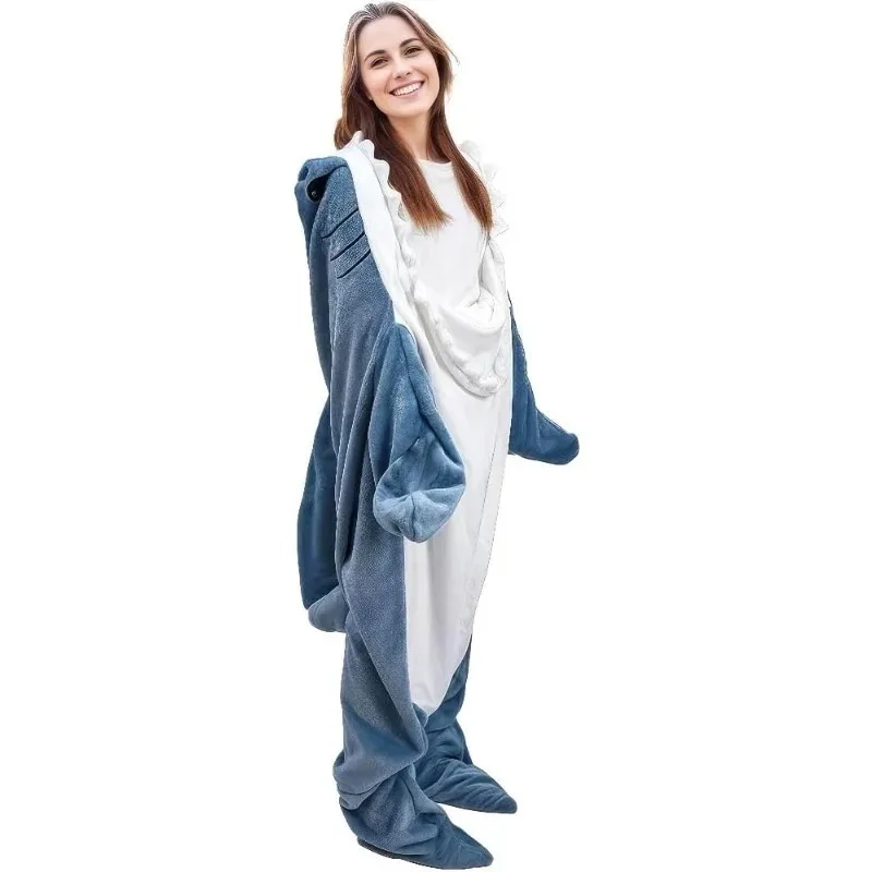 Shark Cosplay Onesie Pajamas  Flannel Loose Couple Adult Camping Sleeping Bag Wearable Blanket Funny Gifts Pajama Party Costume
