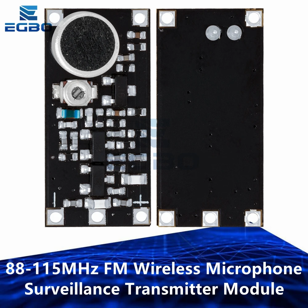 لوحة وحدة جهاز إرسال ميكروفون لاسلكي للمراقبة ، مكثف قابل للتعديل ، تيار مستمر 2 فولت ، 9 فولت ، جهد 9mA ، 88-MHz ، اردوينو