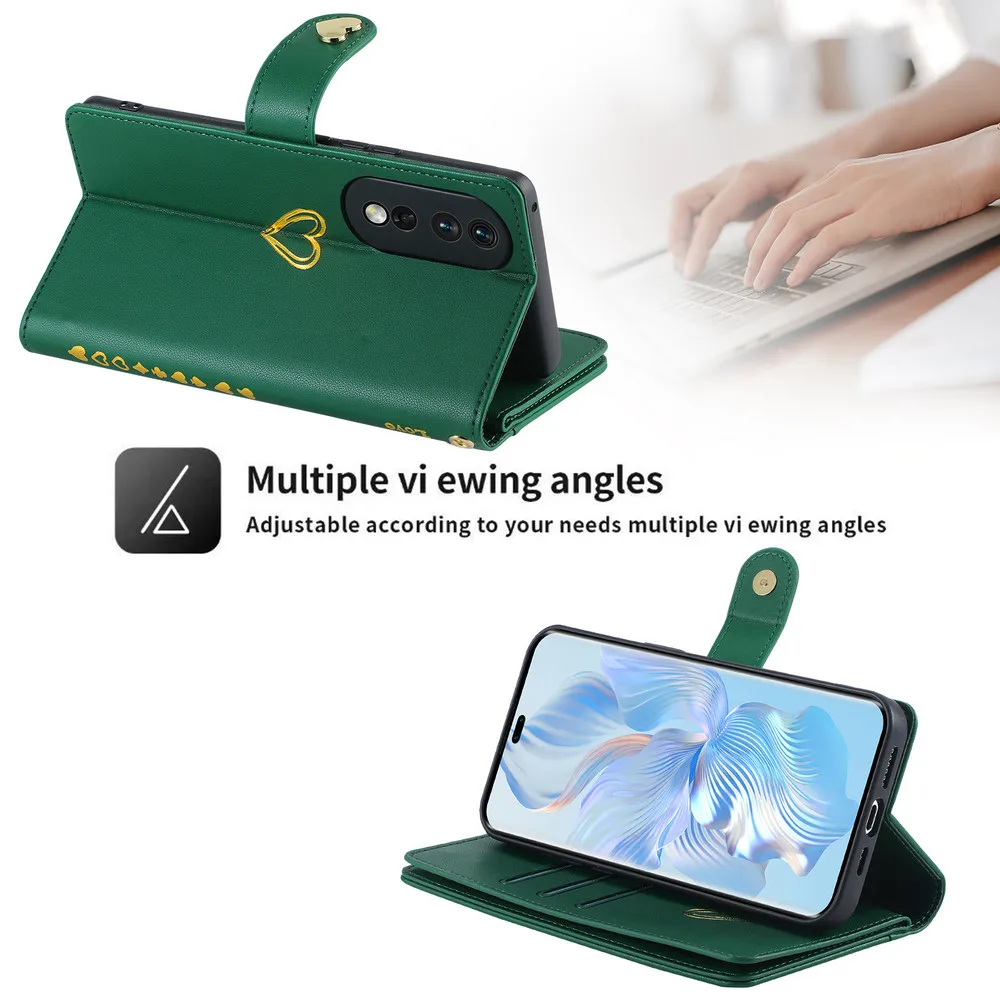 Honor 90 Smart 100 70 50 5G Zipper Wallet Case For Huawei Honor 90 Lite Leather Flip Book Funda Honor 50 SE 80 70 Pro Plus Cover image 5