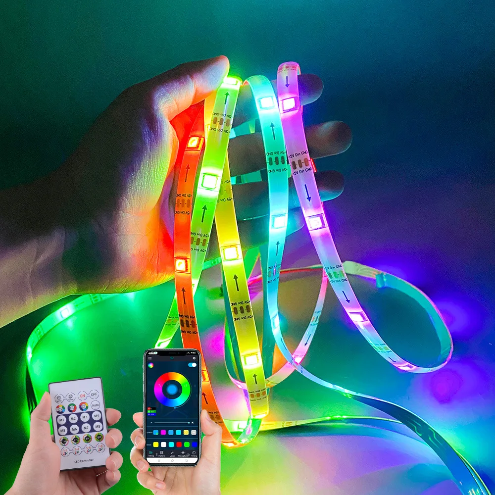 2PCS RGB Colorful LED Strip Light 5 Meters Outdoor Waterproof DC5V Remote Control APP Ambient Epoxy Festival Light Strip