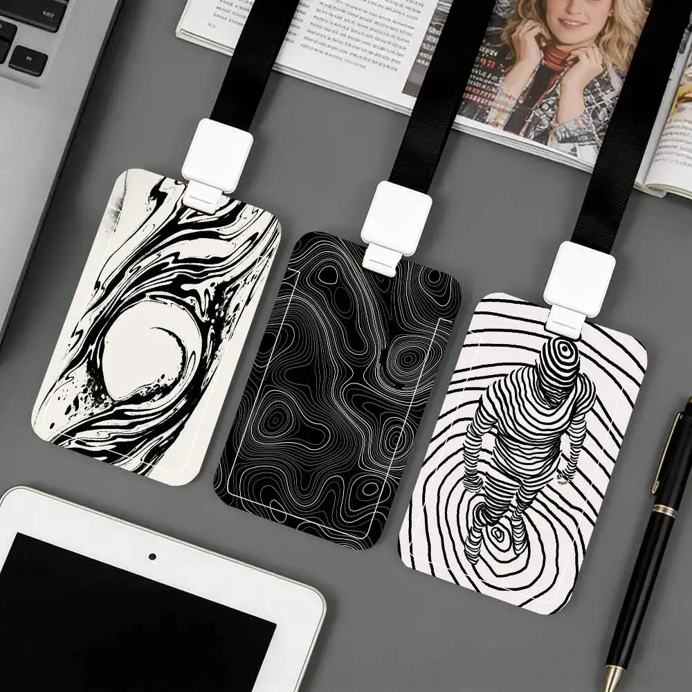 Abstract Line Black Lanyard Card Holders Student Meal Cards And Campus Ids School
