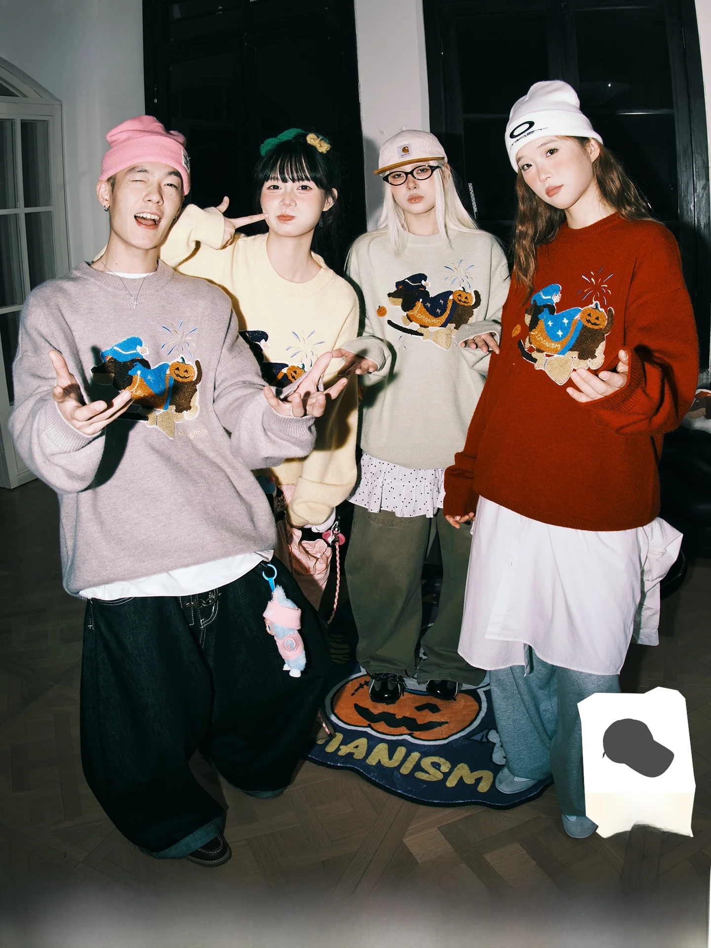 

Lemanism American Sle loween Cartoon Overhead Sweater Women's Knitted Dog Sweater Loose Fit Long Sve round Ne Youth...