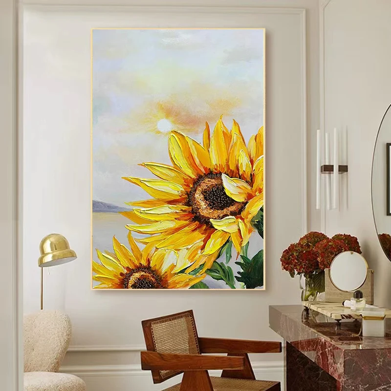 

Custom Hand-painted Oil Painting Van Gogh Sunflower Hanging Painting Living Room Background Abstract Decorative Painting