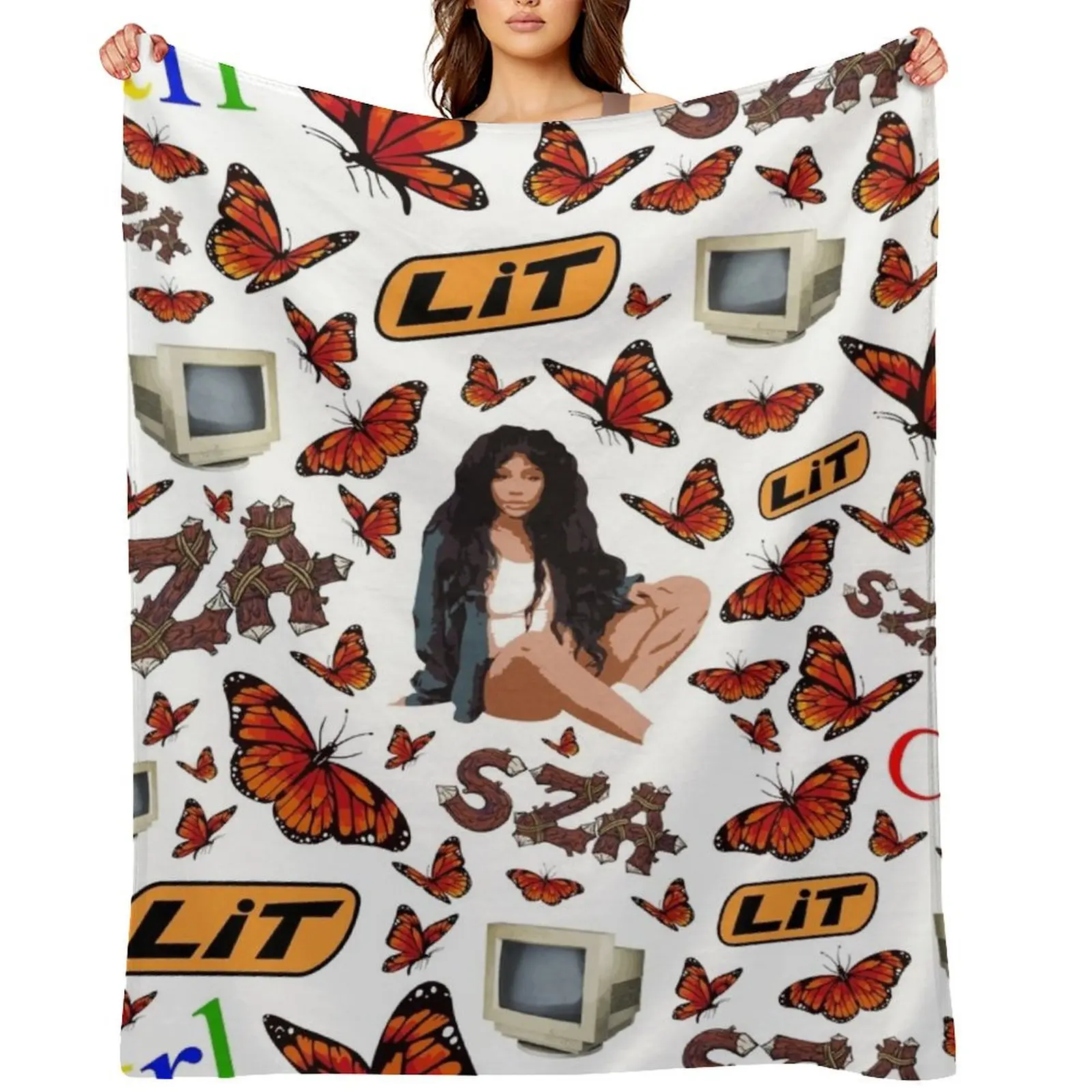 

SZA Fan Pack All Over Pattern Throw Blanket Soft Furry Summer Sofas Blankets